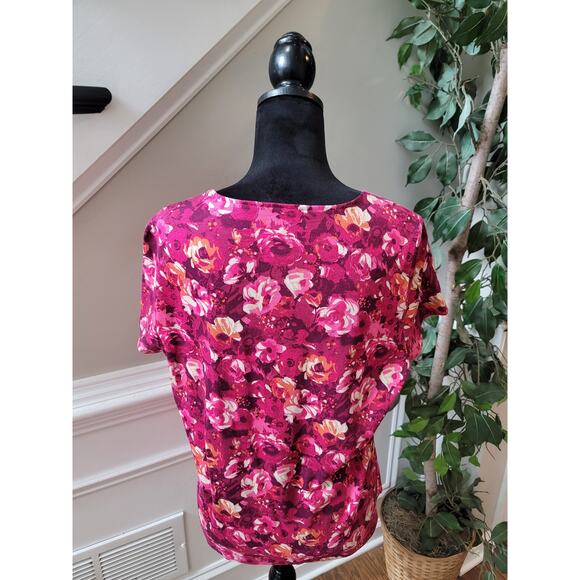 St. John Bay Blouse Women's Size P|L Multicolor Floral Ruffle Scoop Neck Top - Picture 7 of 11